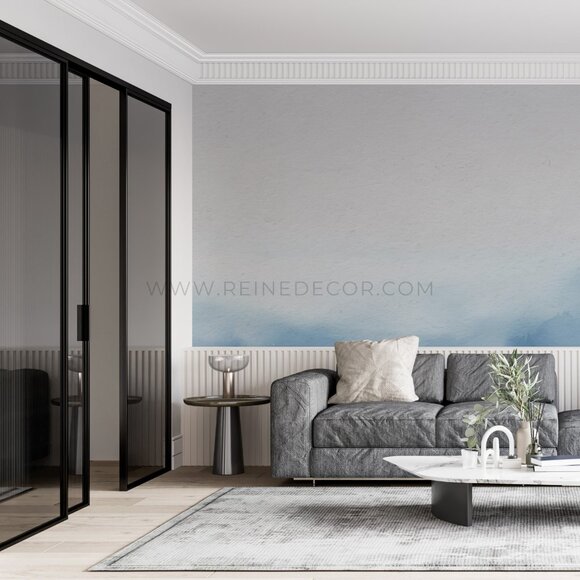 Blue Watercolor Wash on White Textured Wallpaper - Picture 3 of 9